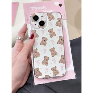 Cute Apple 1-piece retro white bow bear pattern, soft silicone mobile phone case, suitable for iPhone 11/12/13/14/15/16/17Pro Max/X/XS/XSMAX, fresh style, a gift for friends, family and yourself.