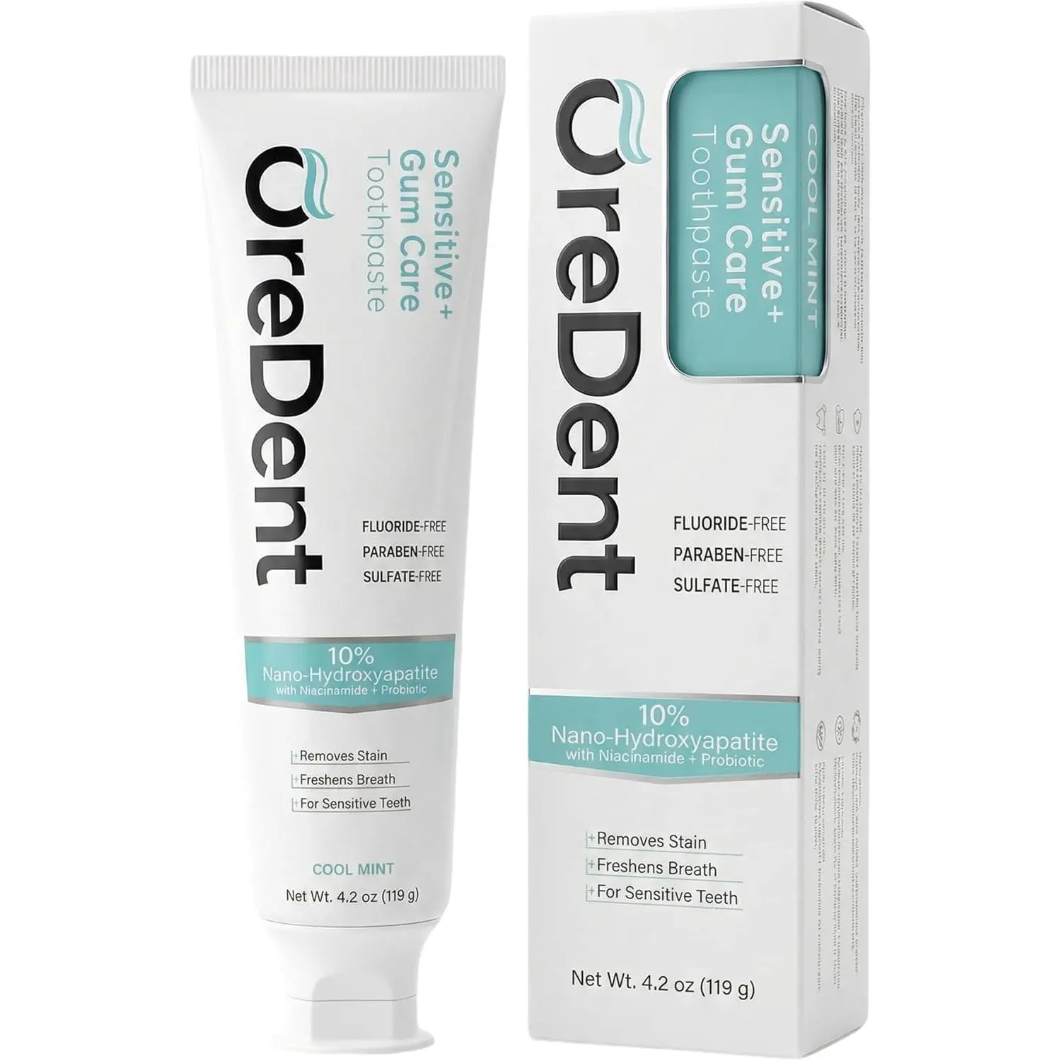 OreDent Fluoride Free 10% Nano Hydroxyapatite Sensitivity + Gum Care Toothpaste, Probiotic, Niacinamide, For Sensitive Teeth, Xylitol, SLS Free, Cool Mint Flavor for Adults & Kids, 4.2 oz