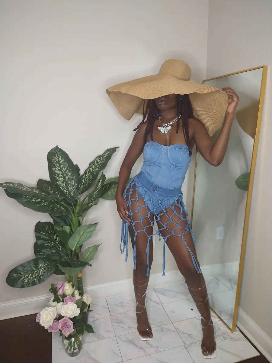 Denim bodysuit top