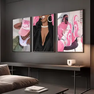 Set of 3 Black Pink HypeBeast Poster, Black Girl Art Print
