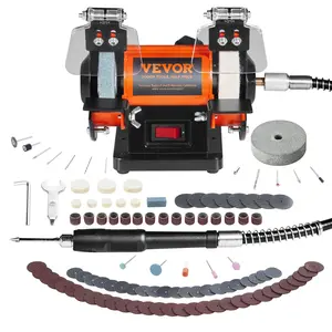 【DealsForYouDays】【DealsForYouDays】 VEVOR Jewelry Polisher, Bench Grinder Polishing Buffing Machine, 3590RPM Bench Lathe Polisher with 1 Wool Wheel 1 Abrasive Fiber Wheel 1 Grinding Wheel 100pcs Toolsdealsforyoudays