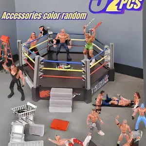 32pcs Mini Wrestling Action Dolls, Parent-Child Interactive Arena Game, Plastic Material, Indoor & Outdoor Play, Realistic Accessories