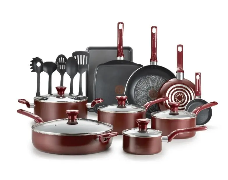 T-fal Easy Care, 20 Piece Non-Stick Pots and Pans Cookware Set, Red