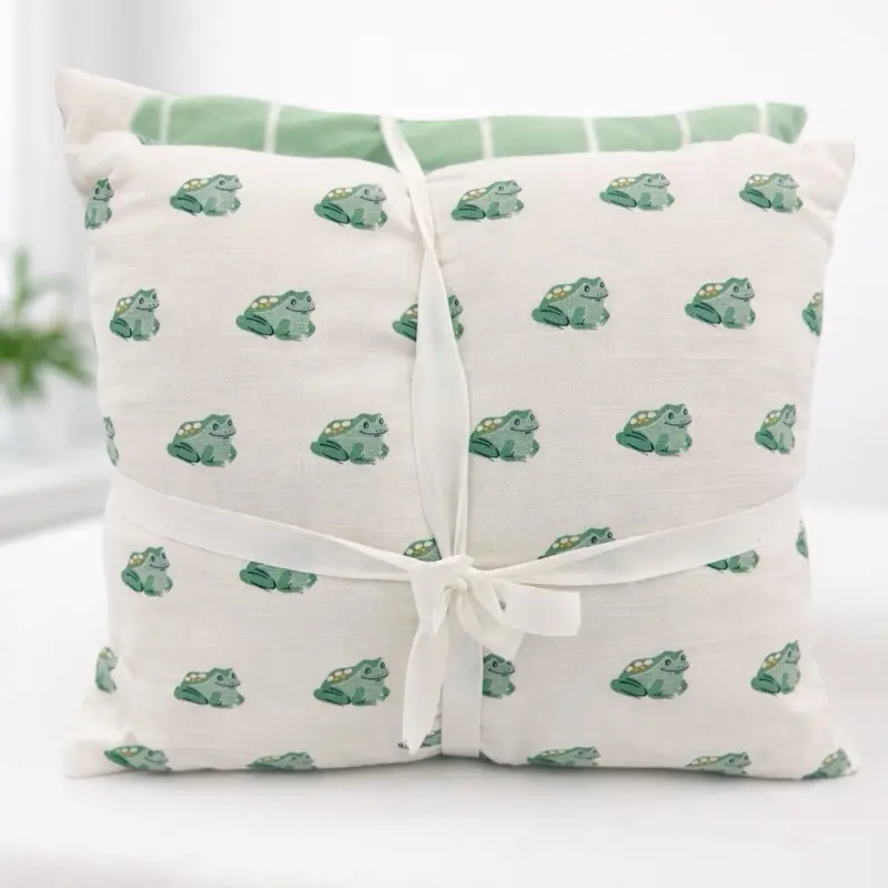 Decorative Throw Pillow Set – Green Frog Print Set of 2 Soft Comfortable Home Decor
