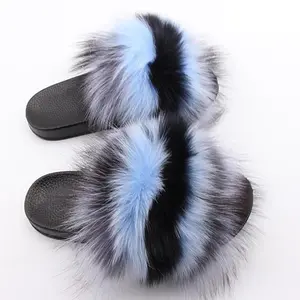 "ICE AGE" - Grey Baby Blue and Navy Blue Fur Fluffy Flip Flops™️