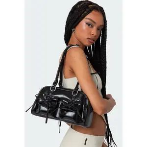 Bow Pocket Faux Leather Shoulder Bag