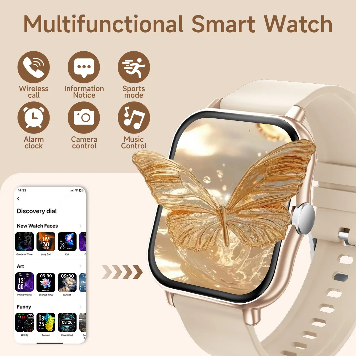 Fashion Smart Watch 1.83" Display with Color Bands, Make Answer Calls, Message & Various App Notifications