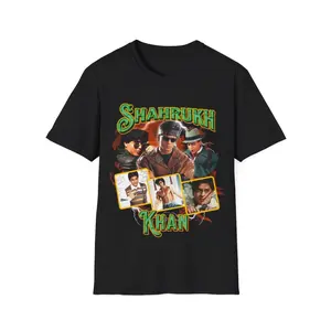 Shahrukh Khan 90s Vintage T-Shirt - Black Casual Classic Design with Graphic Print, Soft Cotton Fabric, Short Sleeve Top