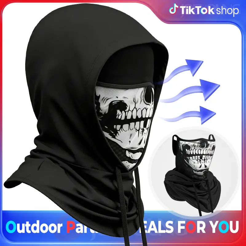 Summer Cooling Skeleton Face Mask 3-in-1 Balaclava Sun Protection Hood Breathable Tactical Head Mask for Biker Cycling Hiking Beat the heat! Cooling & breathable skeleton mask for riders