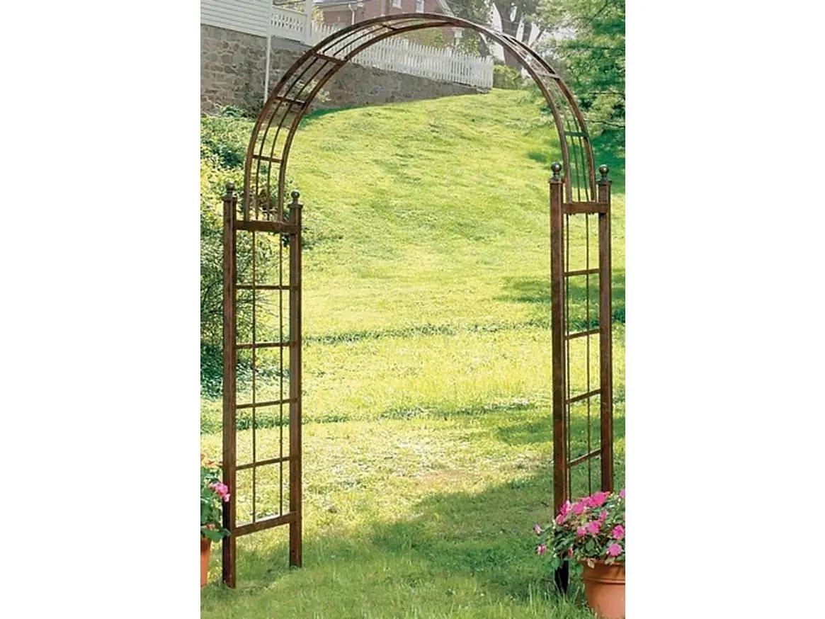Crosley DEPAR114 Powder Coated Steel Deer Park Metal Lattice Arch, 64x8x24 in Dimensions, Natural Design, Gardening Use, Ground Spikes Included, Decoration