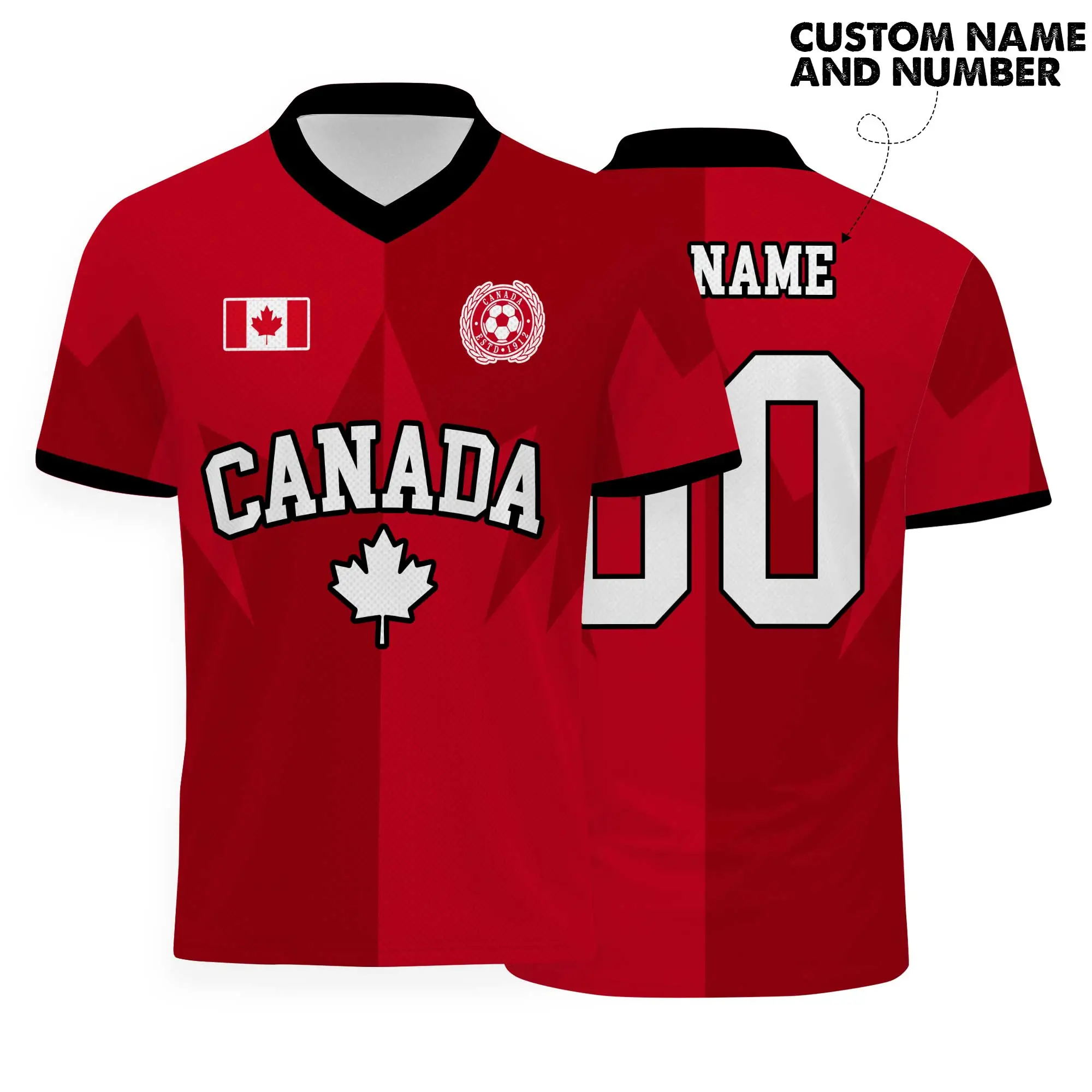 Custom Canada Soccer Jersey - Red Black Short Sleeve Personalized Shirt