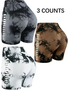 Women's Tie Dye Print Cut Out Shorts, Casual Breathable Comfortable Skinny Shorts for Daily Wear, Ladies Bottoms for Summer