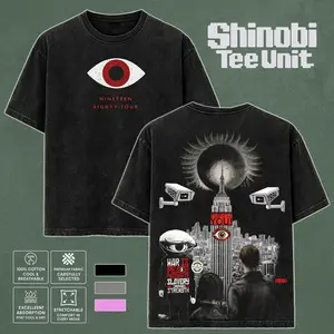 George Orwell 1984 Double Printed Lightweight Acid Washed Tee Novel Graphic Top Shortsleeve Cotton Gift TShirt, Gift T-Shirt For Novel Lover tees good