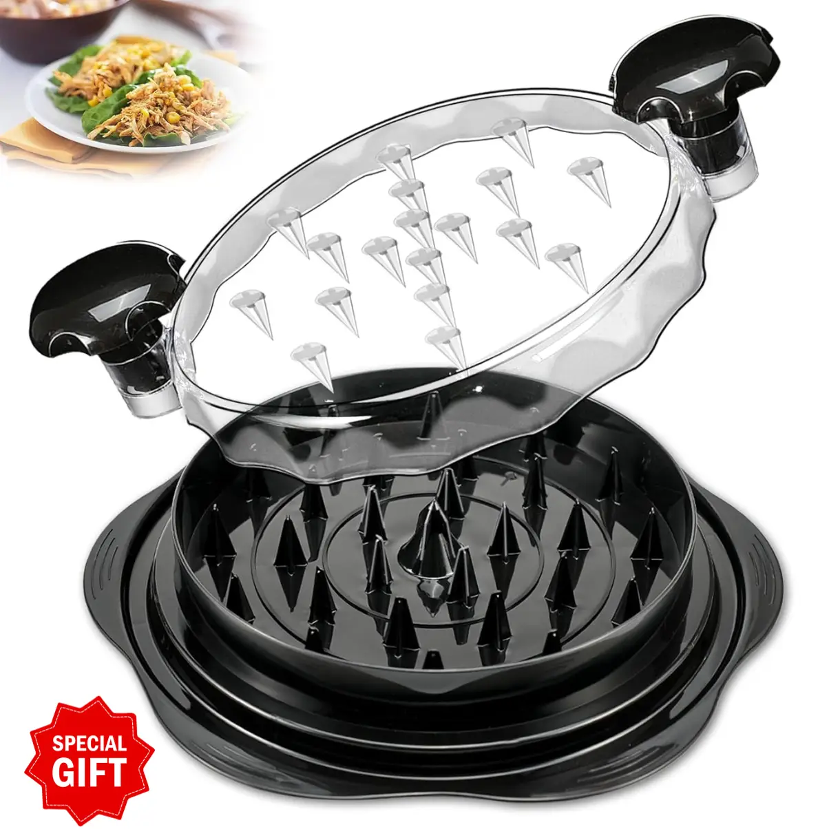 Chicken Shredder 8 Inches, Chicken Breast Shredder Tool, Cooked Meat Shredder With Clear Lid, Ergonomic Design, Auti-slip, Easy To Clean, Chicken Shre