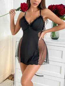 Women's Casual Elegant Aesthetic Home Sleepwear Loungewear Set, Half-Transparent Classic Bow Design, Sleeveless Fitted Nightgown for All Seasons, Womenswear, Bowknot Nightdress