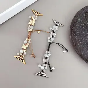 Cat's Eye Stone Butterfly Flower Watch Band, Smart Watch Straps, Stainless Steel iWatch Series 10/9/Ultra/SE/8/7/6/5/4/3/2/1, Dressy Bangle Bracelet Women