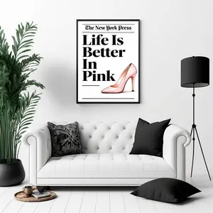 1PC Minimalist Girl Poster Life is Better in Pink Motivational Canvas Print Wall Art Painting for Dorm Room Decor Unframe