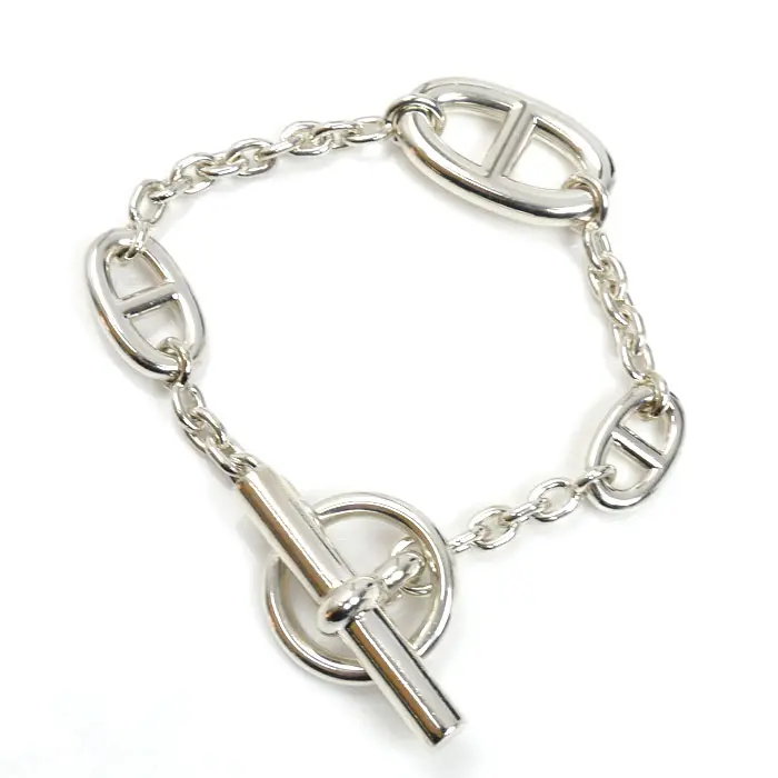 Pre-owned HERMÈS Sterling Silver 925 (Ag925) Small Leather Goods Hermes Farandole SH Silver Bracelet