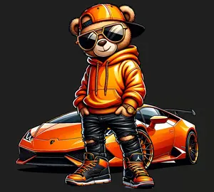 Street Style Bear Design Ready-to-Press DTF Heat Transfers, Direct-to-Film Transfers for Cotton & Polyester, Optimal Results with 300-320°F Firm Press Settings