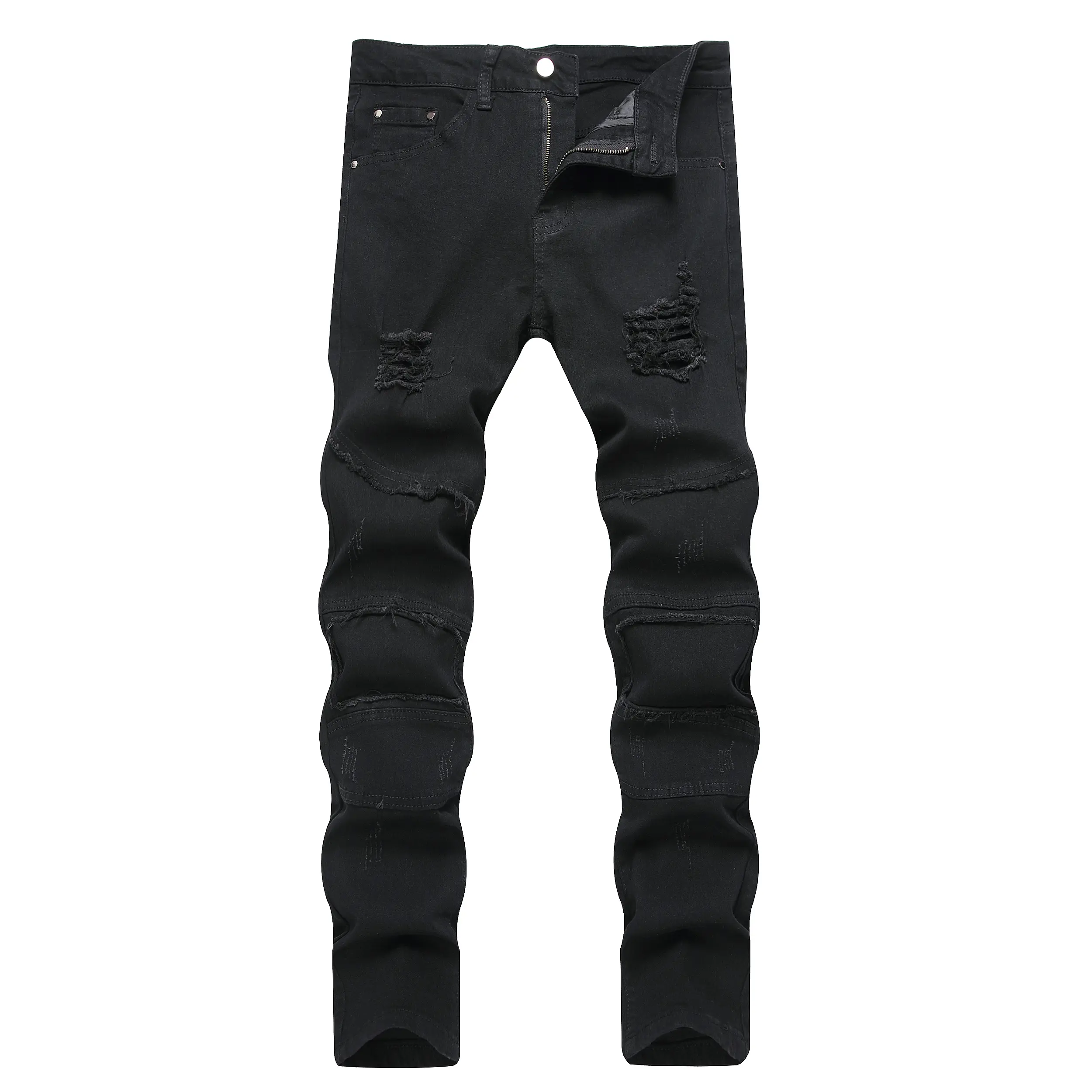 JUNBAOSS 2026 men’s slim-fit stretch skinny jeans, ripped distressed straight-leg denim pants with a comfortable flex waist; classic street-style cotton fabric jeans with pockets, natural hipster personalized stylish trousers/jeans.