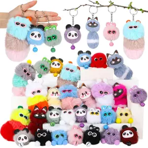 Equsion 30 Pcs Mini Plush Keychain Bulk Party Favors Keychains End of The Years Gifts Bag Purse Charm Bag Stuffers Prizes