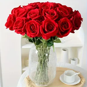 10pcs Realistic Rose Flowers, Artificial Flower Bouquet, Living Room Decor, Table Bedroom Ornament, Valentine Wedding Holiday Decoration, Faux Rose Bouquet