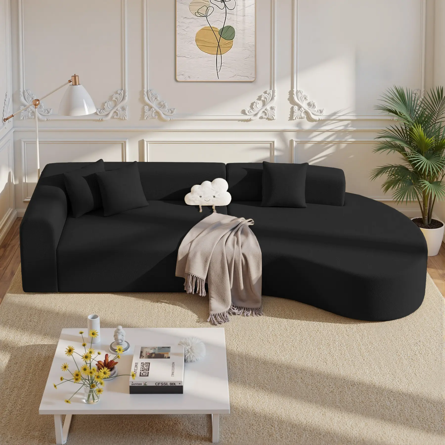 126" Modular Configurable Chenille Fluffy Cloud Curved Sofa - Modern Deep Seat Upholstered Couch, No-Assembly 1PC Living Room Furniture for Apartments, Chenille Fluffy Sofa, Cloud Couch