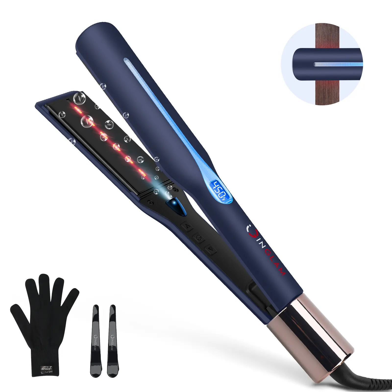 INGLAM Wide Plate Flat Iron,1.75 inch Wide Hair Straightener, Straightener for Thick Curly Hair,  Straightener Styling Iron,One-Swipe Results, titanium Salon-Grade Straightening Iron Saves Time on Thick, Curly, Black & Natural Hair Tools
