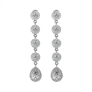 Silver Long Crystal Drops Clip On Statement Dangling Earrings
