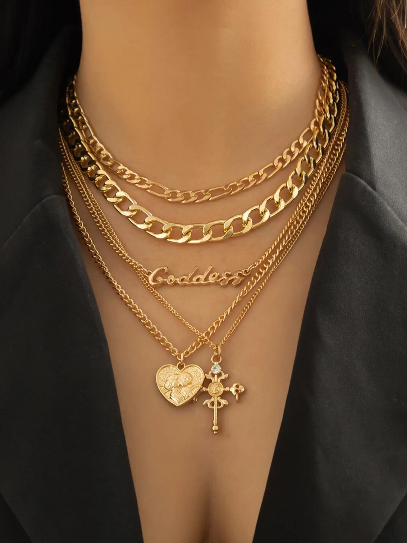 Vintage Layered Alloy Necklace, Fashion Jewelry for Party, Daily Clothing Decor, Trendy All-match & Exquisite Jewelry for Birthday Gift, Dangling Charms Necklace, Modern Versatile Accessories, Trendy Charm Necklaces