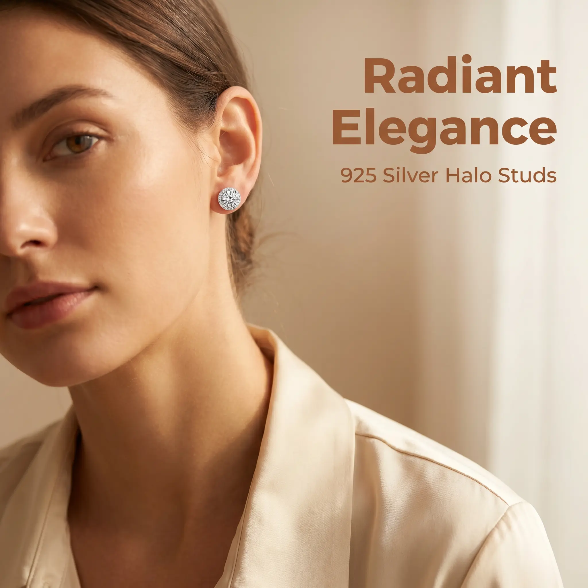 Women Classic Round Halo Stud Earrings Hypoallergenic Silver Crystal Earrings Secure 4-Prong Setting Sparkling Daily Wedding Party Jewelry Gifts womens gifts