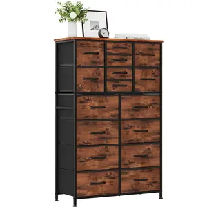 Sweetcrispy 16 Drawer Fabric Dresser Storage Tower with Bins, Tall Chest Organizer for Bedroom Closet Hallway, Steel Frame Wood Top Easy Pull Handles
