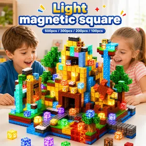Light Up Magnetic Construction Building Blocks for Kids, Glowing Magnetic Building Cubes, Stem Sensory Toys for Ages 3+, Creative 3D Building Set Gift