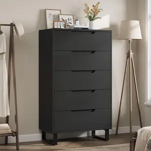 50.5-Inch Tall Black Freestanding Vertical 5-Drawer Wooden Storage Dresser with Removable Legs, Closet Chest for Living Room and Bedroom, Legs Removable