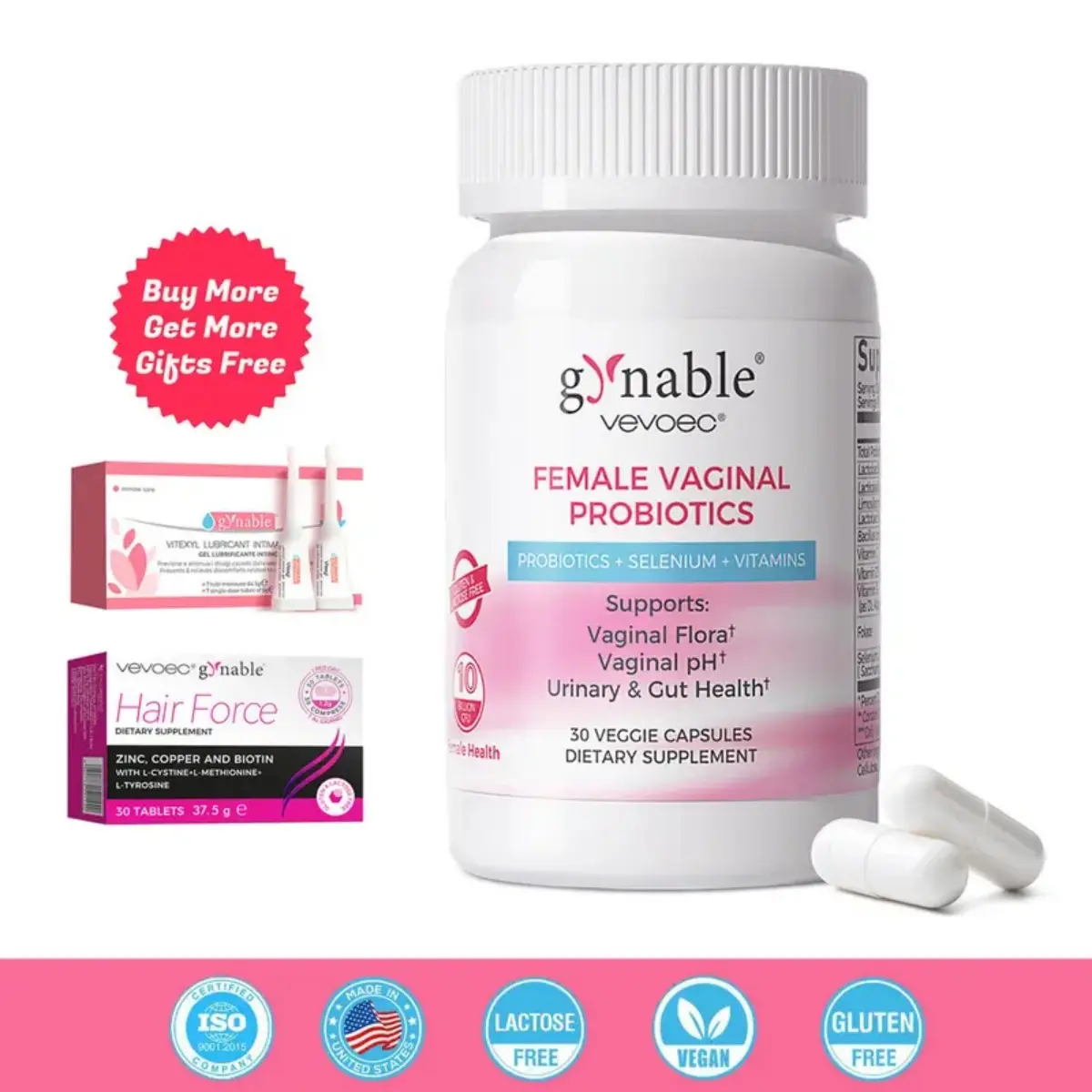 Gynable Female Probiotic for Women- Female Probiotic for pH Balance,Upgraded to 10 Billion CFU Probiotics Odor Control, Yeast Balance, Promote Healthy Viginal Flora & Feminine Health Edible Dietary