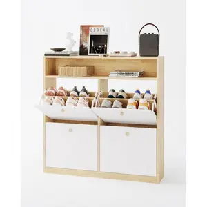 GAOMON White MDF Shoe Storage Cabinet, 100 * 24 * 100 cm Flip Door Shoe Organizer, Modern Space-Saving Shoe Cabinet for Living Room, Entryway, Hallway