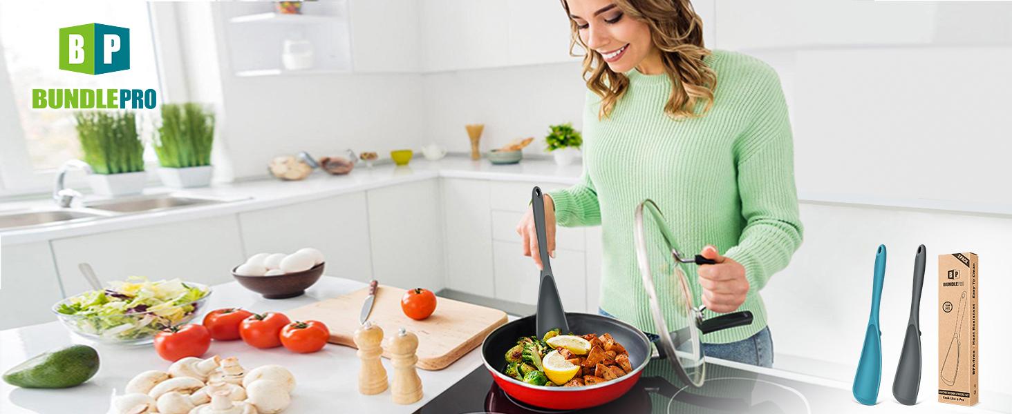 Pack of 2 Cooking Spoons for Non stick Cookware, Multifunction Spatula Spoon BPA-Free, One-Piece Design, Suitable for Scooping, Scraping, Serving and Mixing