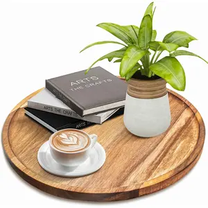 11.5 Inches Round  Tray,Coffee Table Tray for Home Decor, Acacia Wooden Serving Tray, Decorative Tray for Kitchen Dining Room,Candle Tray Appetizer Charcuterie Board,Tablas de Madera para decorar