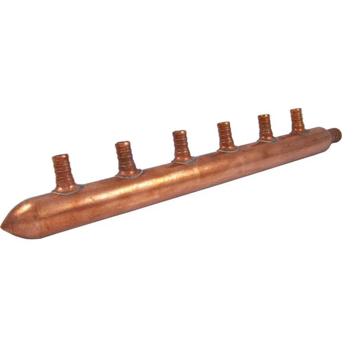212 MAIN Closed-End 6-Port Copper Water Pipe Manifold with 3/4 in. Inlet, 1/2 in. PEX Barb Outlets, Model 22787 for Boating Water Sports