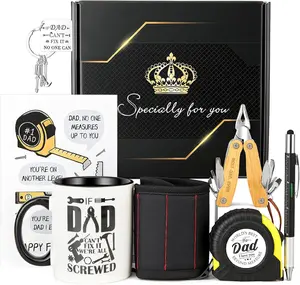 Father's Day Gift from Daughter Son Birthday Gifts for Daddy Dads, Best Dad Ever Men's Black Gift Basket Ideas Set with Mug,Tape Measure,Pliers,Presents for Dad,Father,Papa,Husband
