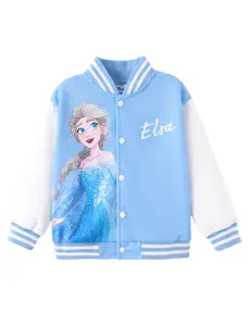Disney Princess Frozen Elsa  Jacket Lightweight Coat Button up Color Block Sweatshirt 2-6Years