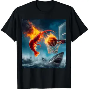 Shrimp Dunking on Shark Meme T-Shirt   100% cotton T-shirt