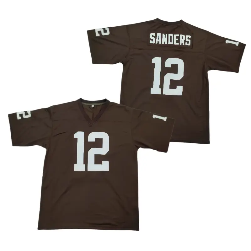 Men's #12 Brown V-Neck Embroidered Football Jersey - Stylish, Comfortable, Breathable Athletic Activewear for Sports Games, Fitness Top, Sport Top, Training Clothes, Workout Sportswear