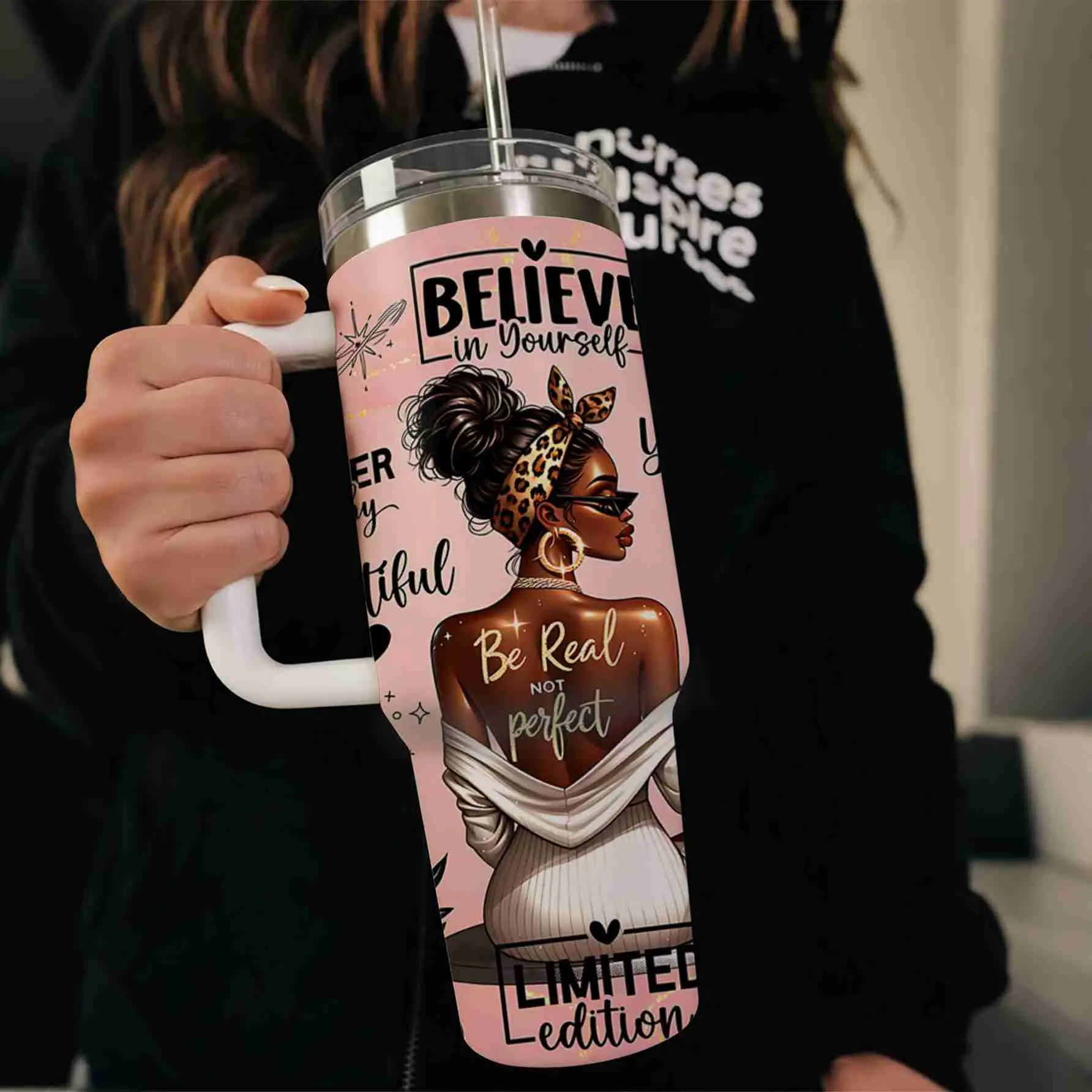 Women's 40oz 304 Stainless Steel Insulated Water Bottle Tumbler - Double Wall, Leakproof, Heatsafe Touch, Tapered, Car-Fit Slim Form, Odor-Less Hot Water, Smooth Interior Wipes Clean Fast, Secure Lid & Handle, Valentine Gifts for Women