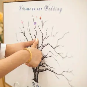 Fingerprint Tree Art Canvas for Wedding Guest Sign-in, Romantic Anniversary Gift, 11.8in x 15.7in Decoration with Frame