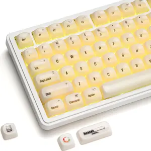 ceramic key White Keycaps, MOA Profile Keycap Set, Minimalist Mac Style, Custom Cute Ceramic-Textured Keycaps for MX Switches Mechanical Keyboard-White Chocolate
