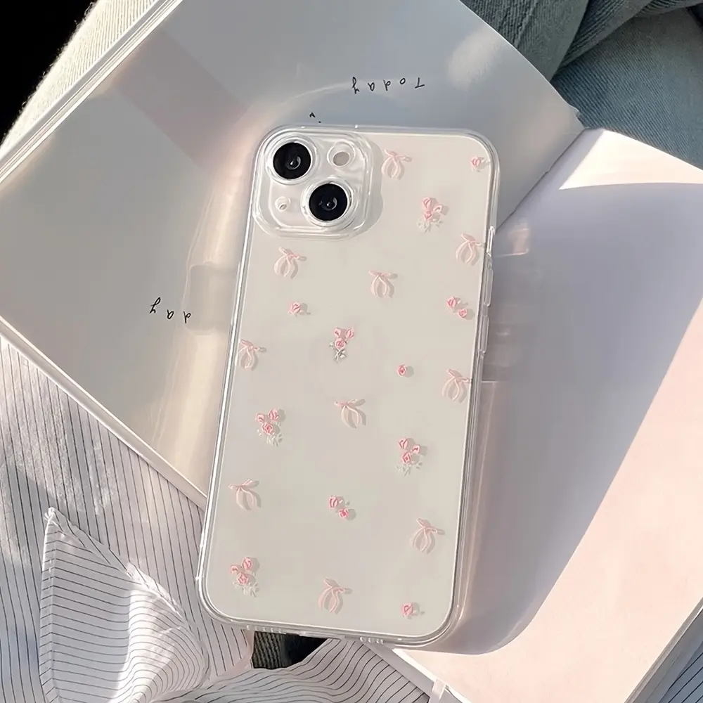 Transparent TPU Smartphone Casing - Pink Bow Personalized Creative Cover for iPhone 11,12,13,14,15,16 Plus Pro Max Handheld Cellphone Devices
