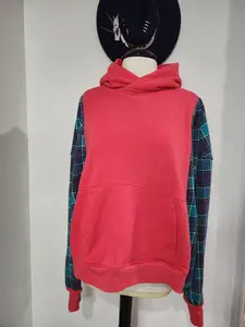 Neon Coral Upcycled Hoodie Flannel Oversized Comfy Pullover One-of-a-Kind One Size Fits Most