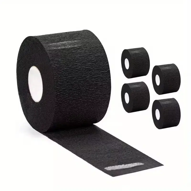 Professional Disposable Heatless Stretchy Paper Barber Neck Strips - 5 Rolls (500 Strips), Black Fink Barber Equipment for Adult Salons, Clean & Tidy Haircut Styling Haircare Tools, Enhances Cleanliness