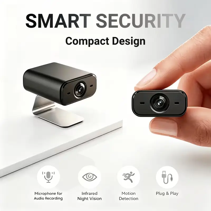 Mini Compact WiFi Security Camera (Comes with Mount Base) | 2.4G WiFi, Night Vision, Human Motion Sensor, Phone Remote Live Recording, SD & Cloud Storage | Great for Home Safety, Baby & Pet Indoor Monitor